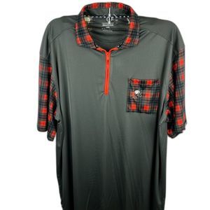 Tattoo Golf Polo Shirt Men's 3XL Black Plaid Short Sleeve Pocket Skull‎ 1/4 Zip